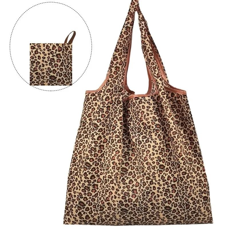 Large Capacity Leopard Print Shopping Bag  Foldable And Reusable Handbag For Women 4