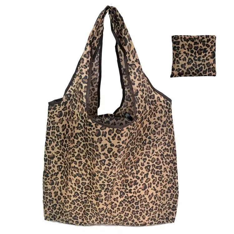 Large Capacity Leopard Print Shopping Bag  Foldable And Reusable Handbag For Women 7