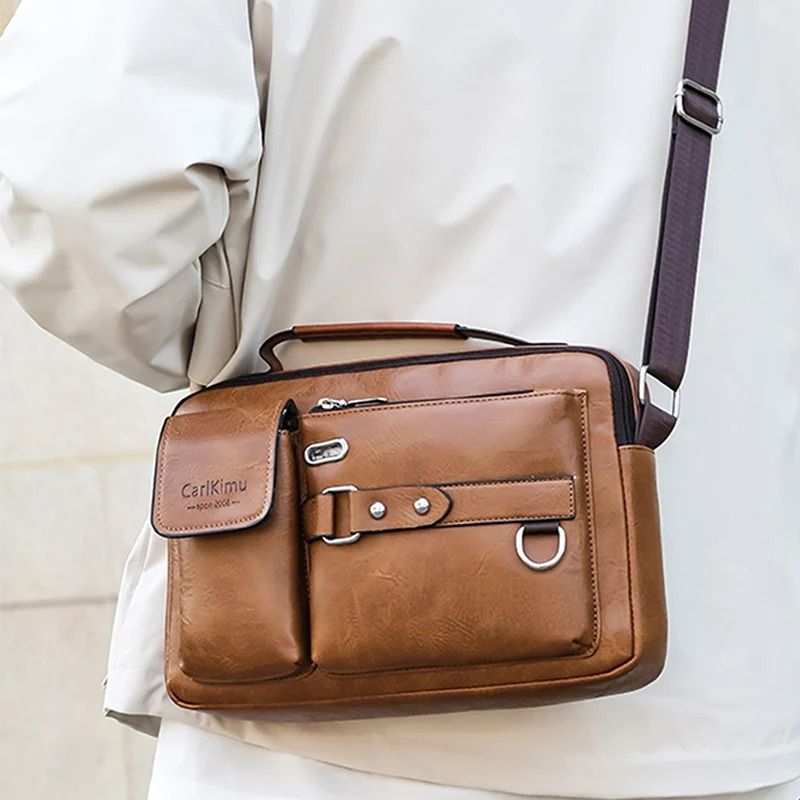 Mens Retro Messenger Bag  Waterproof Laptop Briefcase For Work And Travel 5