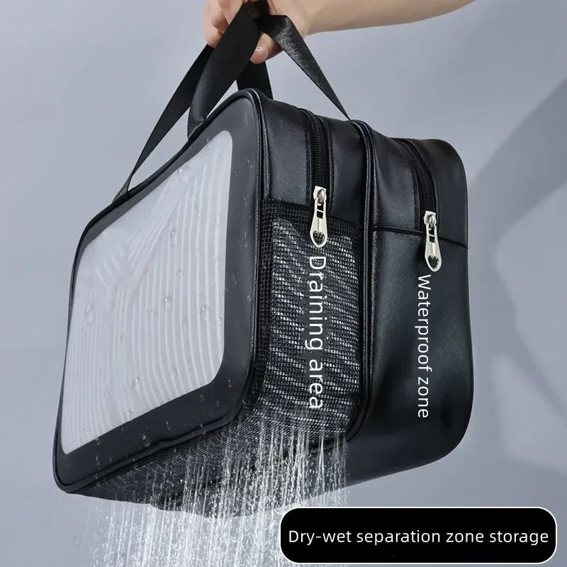Dry Wet Separation Transparent Makeup Bag  Portable PU Travel Cosmetic Organizer 1