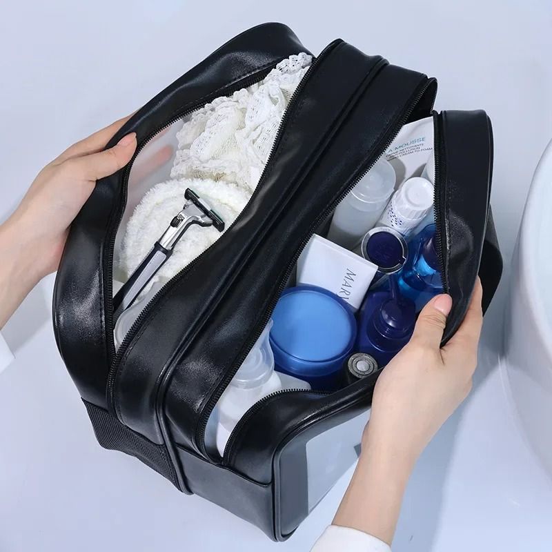Dry Wet Separation Transparent Makeup Bag  Portable PU Travel Cosmetic Organizer 2