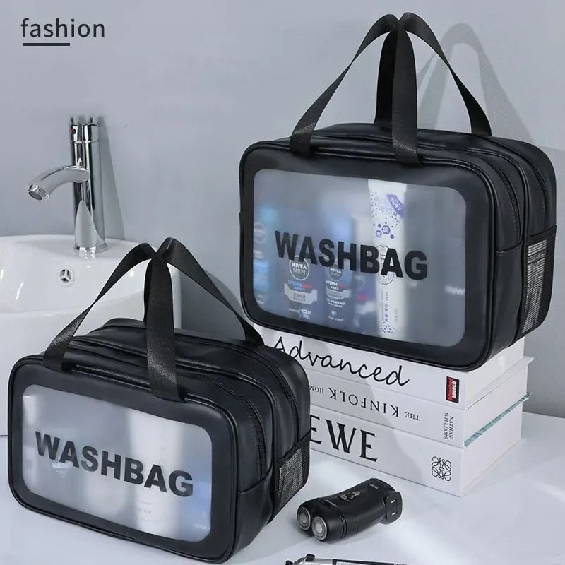 Dry Wet Separation Transparent Makeup Bag – Portable PU Travel Cosmetic Organizer
