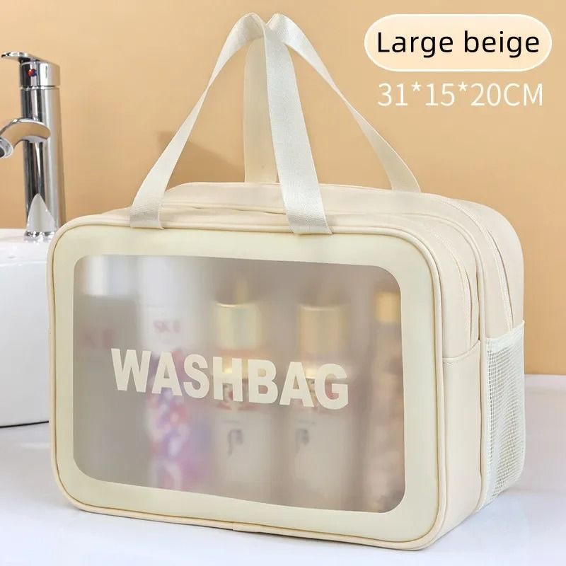 Dry Wet Separation Transparent Makeup Bag  Portable PU Travel Cosmetic Organizer 5