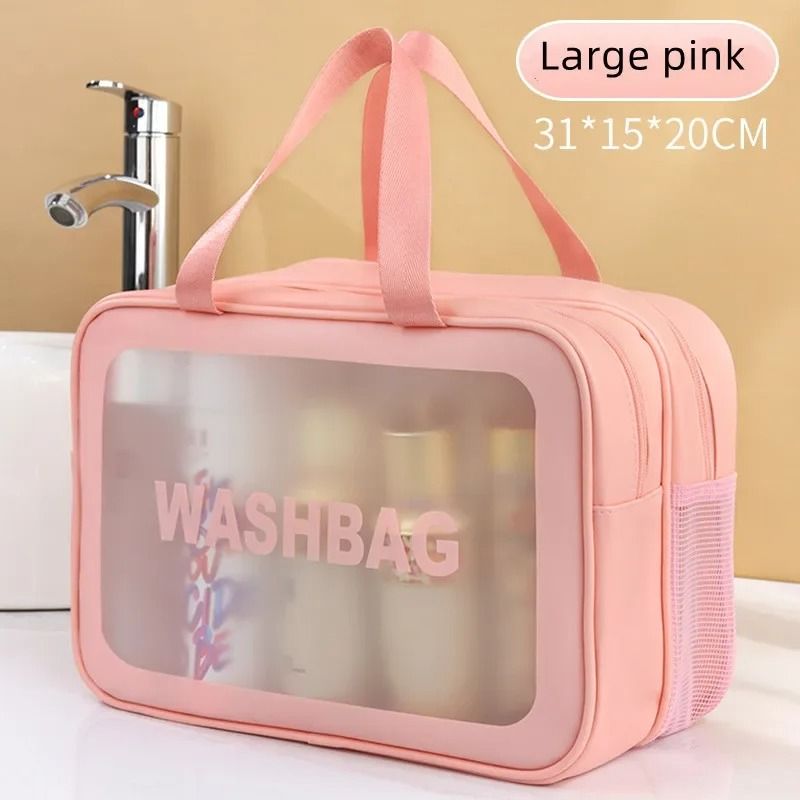 Dry Wet Separation Transparent Makeup Bag  Portable PU Travel Cosmetic Organizer 7