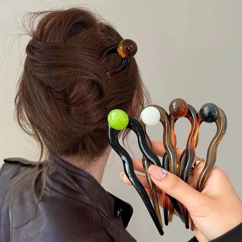 Pastel Pearl Hair Accessories For Women U Shaped Hairpin Bun Fork 1