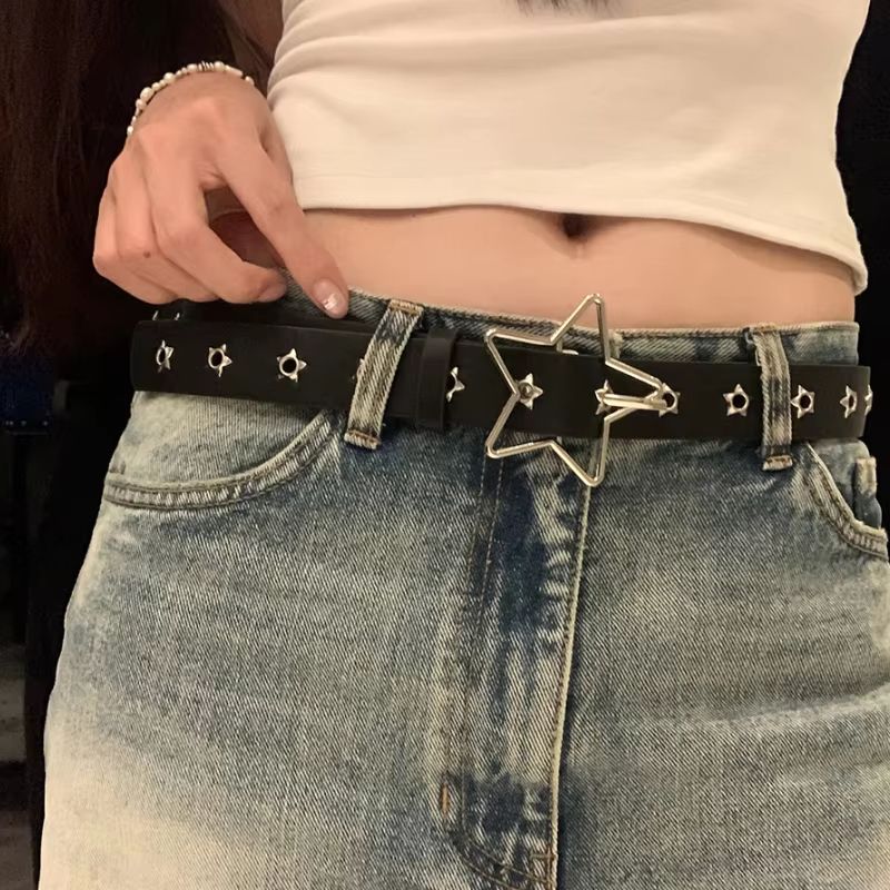 Star Riot Y2K Punk Rivet Belt  Black PU Goth Eyelet Belt For Jeans  Skirts 1