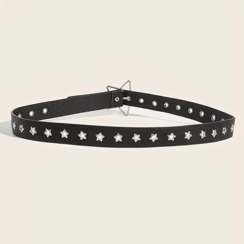 Star Riot Y2K Punk Rivet Belt  Black PU Goth Eyelet Belt For Jeans  Skirts 4
