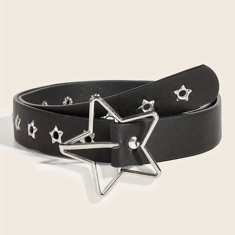 Star Riot Y2K Punk Rivet Belt  Black PU Goth Eyelet Belt For Jeans  Skirts 6