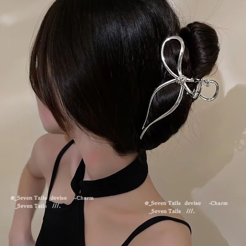 Elegant Bow Metal Hair Claw Clip  Gold  Silver Geometric Hollow Hairpin For Women 3