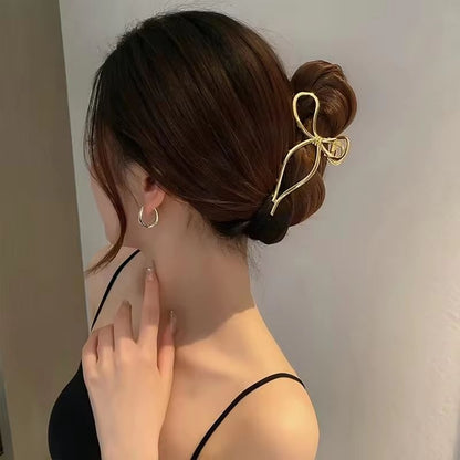 Elegant Bow Metal Hair Claw Clip  Gold  Silver Geometric Hollow Hairpin For Women 6