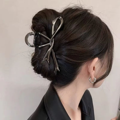 Elegant Bow Metal Hair Claw Clip  Gold  Silver Geometric Hollow Hairpin For Women 9
