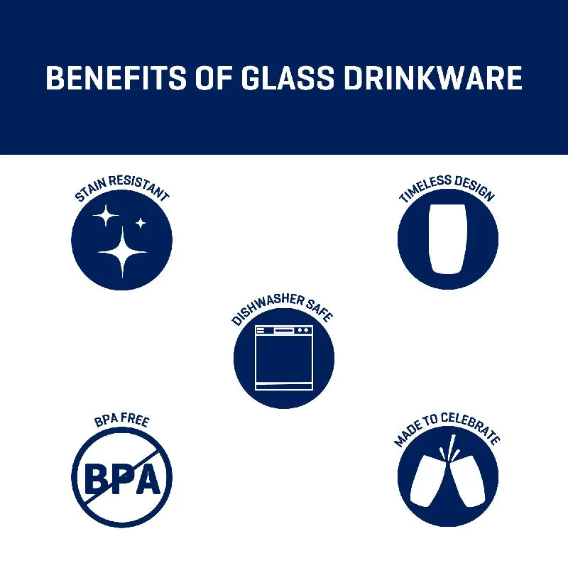 Drinking Glass Set, Heavy Base Clear Glassware, Durable Home Cups, Dishwasher Safe Tumblers for Everyday or Formal