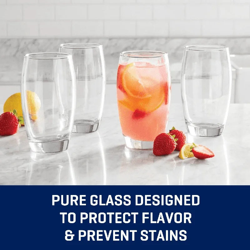 Drinking Glass Set, Heavy Base Clear Glassware, Durable Home Cups, Dishwasher Safe Tumblers for Everyday or Formal