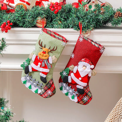 Linen Christmas Gift Stockings, 3D Santa Claus Elk Knitted Hanging, Decorative Stocking Candy Bag for Christmas Party