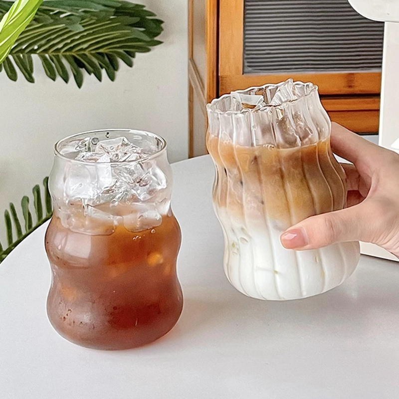 Heat-Resistant Transparent Glass Cup, Tumbler Drinkware for Tea Juice Milk Coffee, Home Water Glasses Stripe Mug