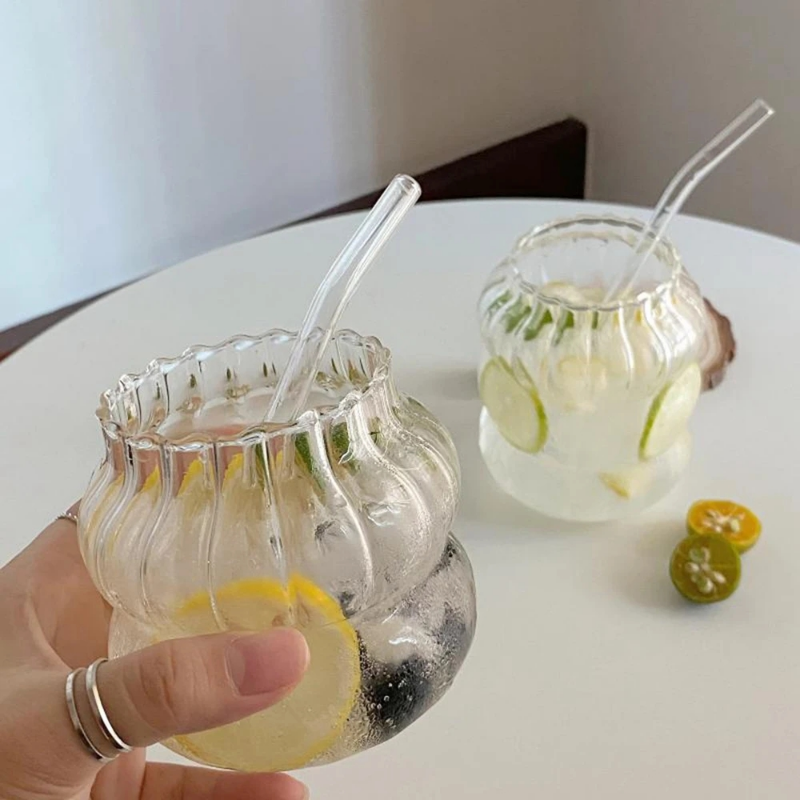 Heat-Resistant Transparent Glass Cup, Tumbler Drinkware for Tea Juice Milk Coffee, Home Water Glasses Stripe Mug