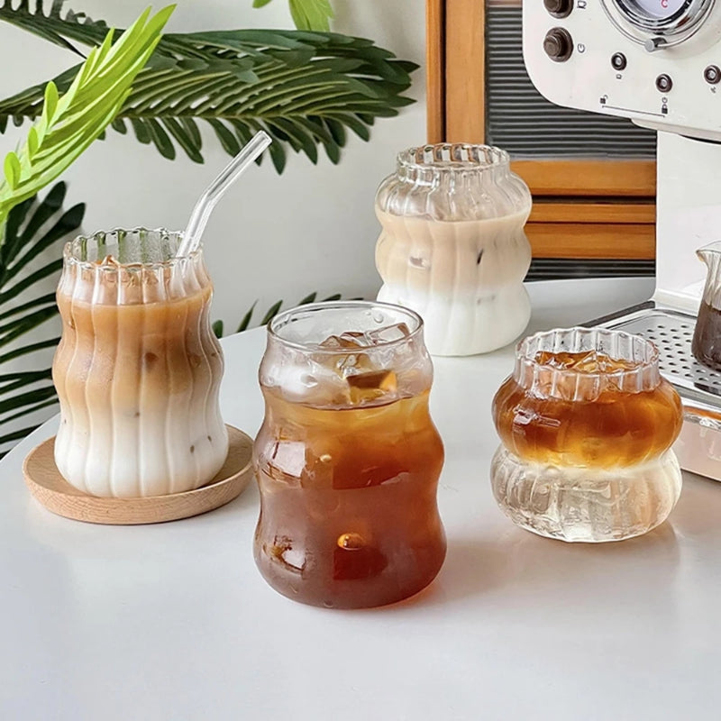 Heat-Resistant Transparent Glass Cup, Tumbler Drinkware for Tea Juice Milk Coffee, Home Water Glasses Stripe Mug