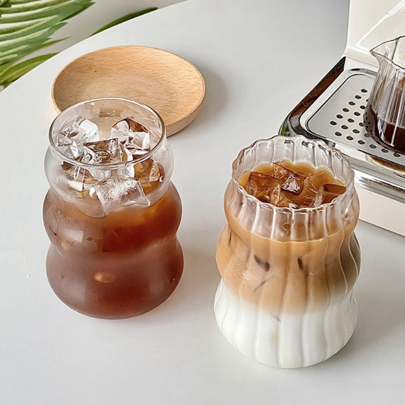 Heat-Resistant Transparent Glass Cup, Tumbler Drinkware for Tea Juice Milk Coffee, Home Water Glasses Stripe Mug