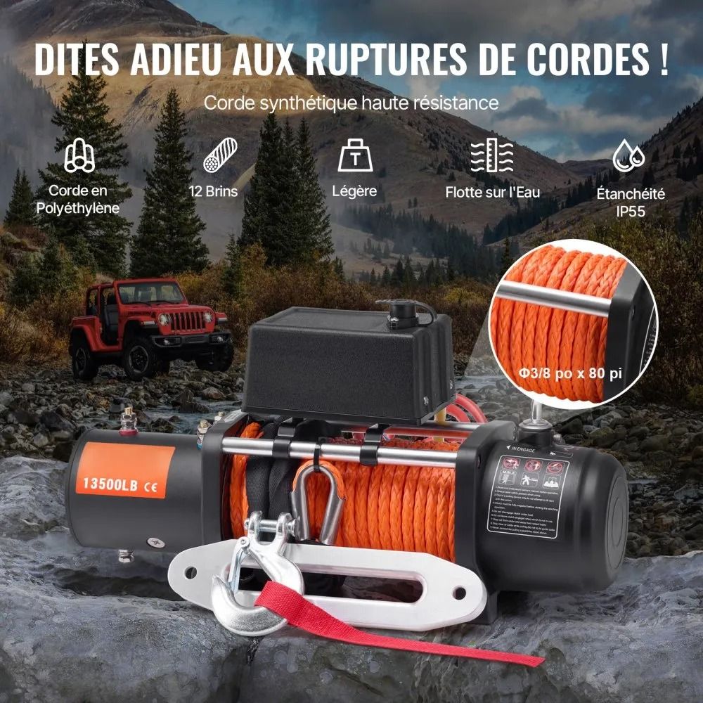 Electric Winch For Truck Synthetic Rope Wireless And Wired Control Heavy Duty For OffRoad SUV Jeep  2
