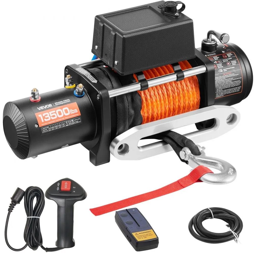 Electric Winch for Truck, Synthetic Rope, Wireless and Wired Control, Heavy Duty for Off-Road SUV Jeep Boat