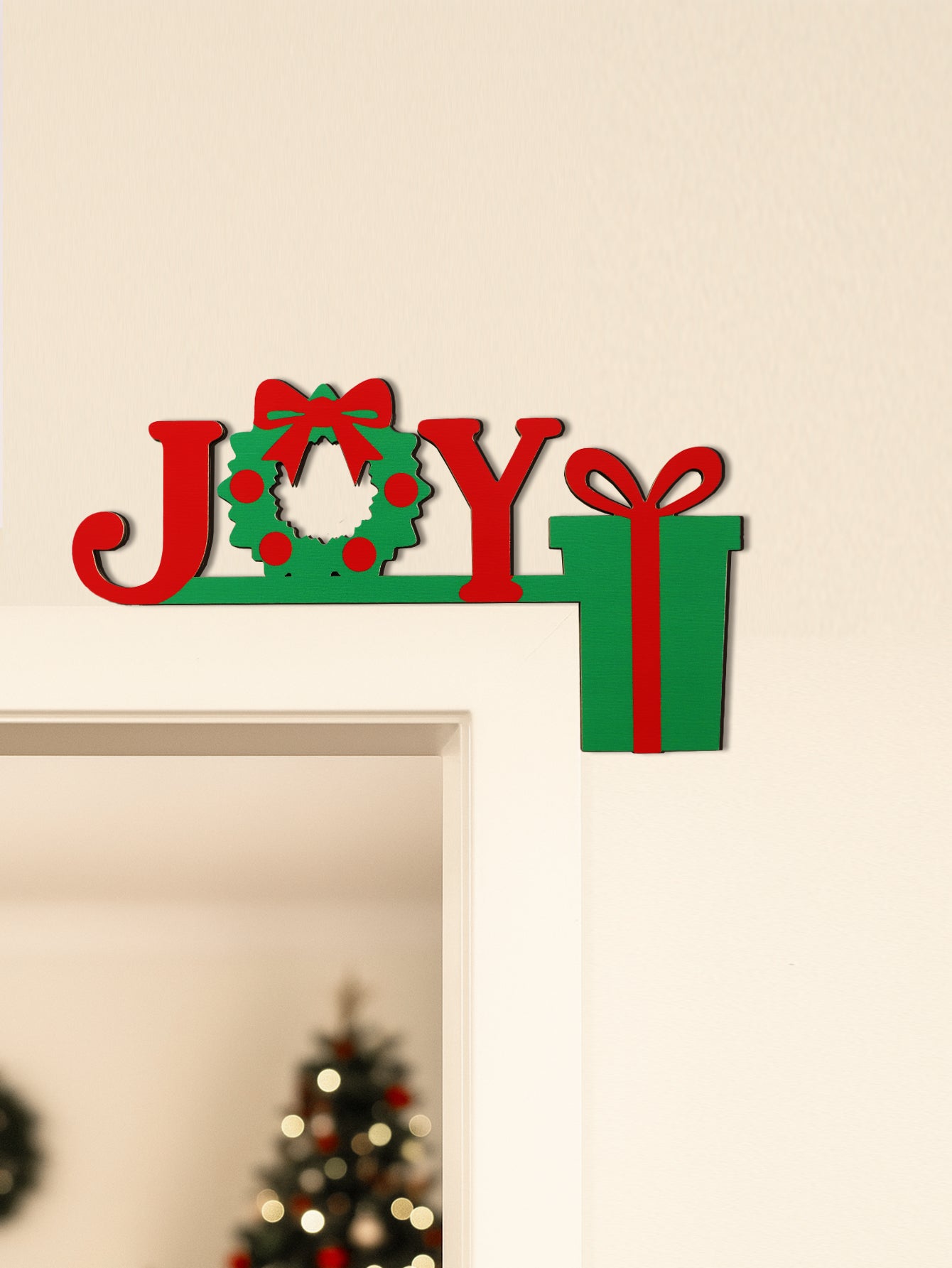 Christmas JOY Door Topper Decor Festive Hanging Ornament For Home Door  Office Red And Green Wreath 1