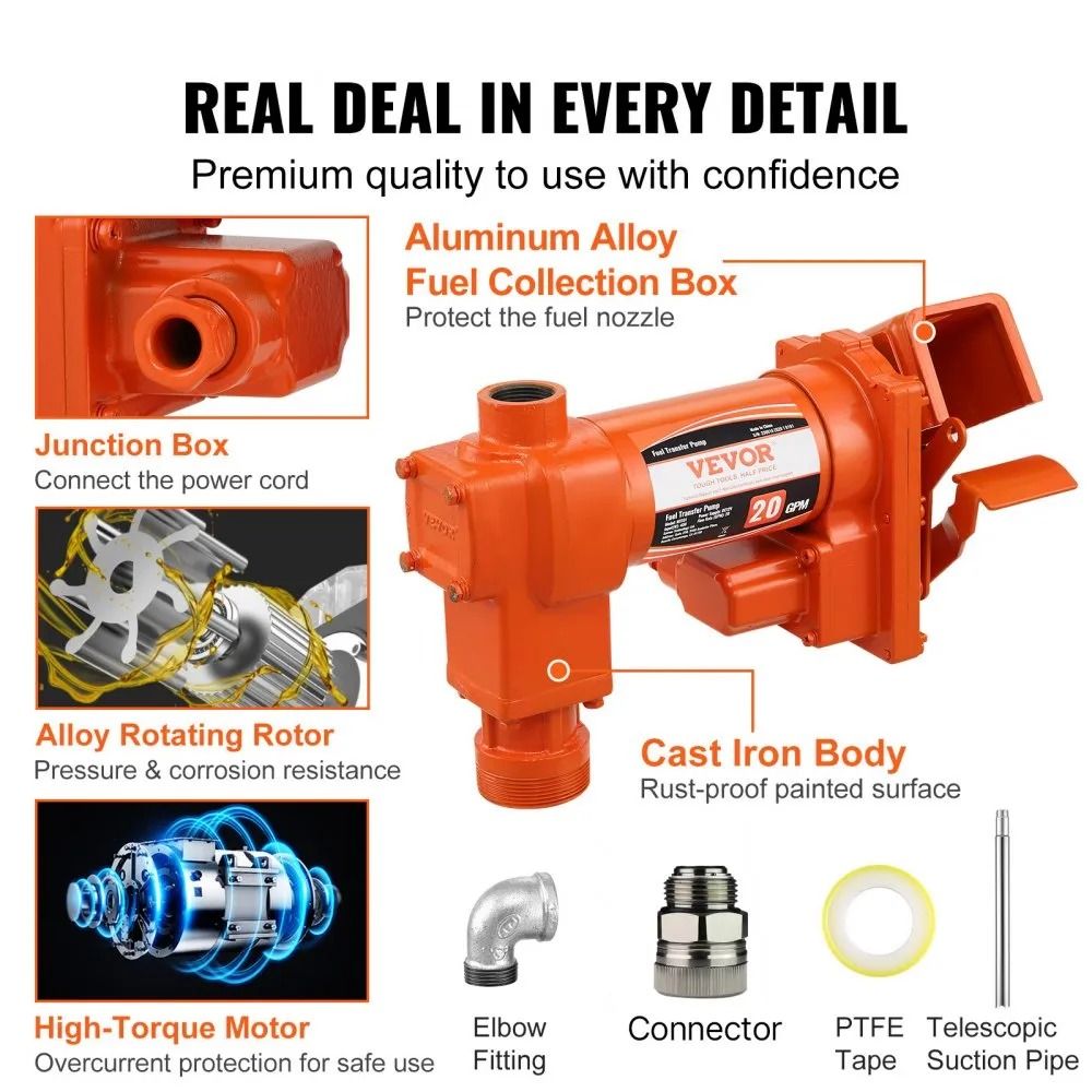 Fuel Transfer Pump GPM Gasoline Extractor Automatic Nozzle Suction And Discharge Hose For Diesel Ke 5