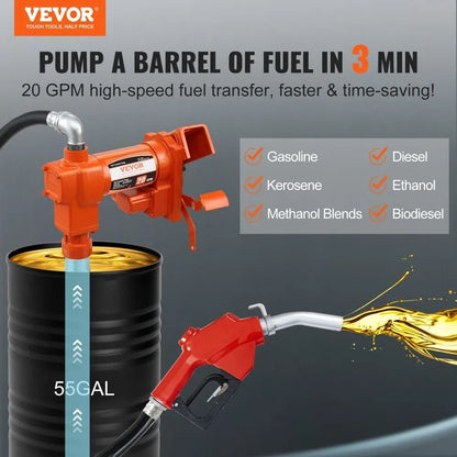Fuel Transfer Pump GPM Gasoline Extractor Automatic Nozzle Suction And Discharge Hose For Diesel Ke 2