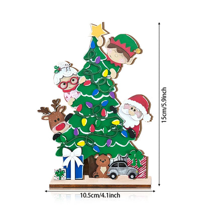 Festive Christmas Tree Ornament, Hand Painted Wooden Decor, Santa, Elf, Reindeer, Holiday Decorations