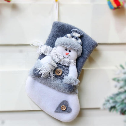 Christmas Stockings Socks Red Linen Candy Bag Elk Deer Printing Xmas Tree Hanging Pocket Gifts New  2