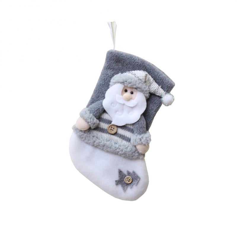 Christmas Stockings Socks Red Linen Candy Bag Elk Deer Printing Xmas Tree Hanging Pocket Gifts New  1