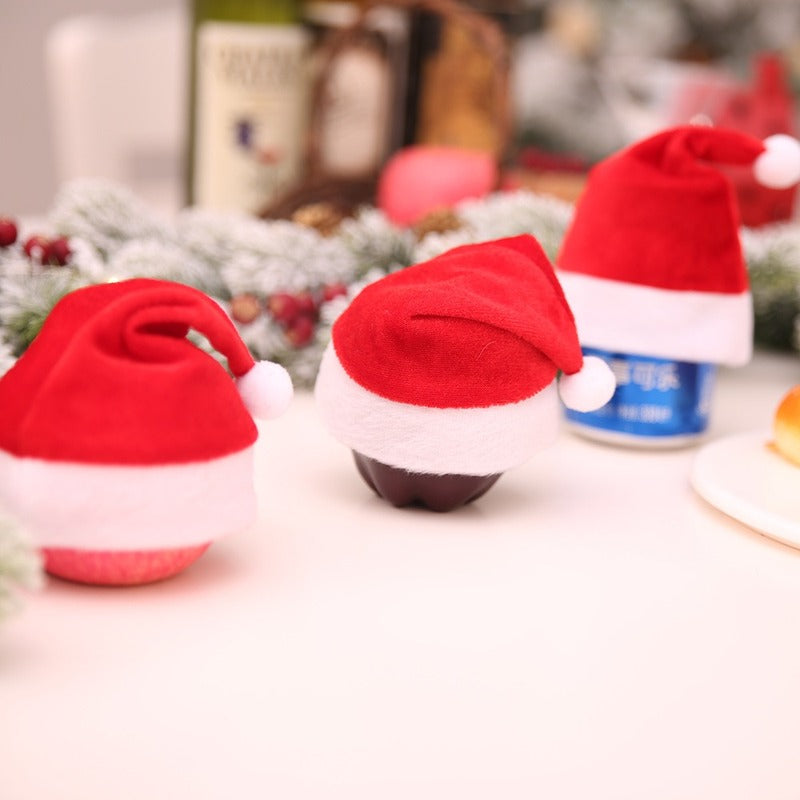 Christmas Gift Caps, Mini Santa Claus Hat, Xmas Wine Bottle Caps, Apple Bag Hat, Tree Ornament