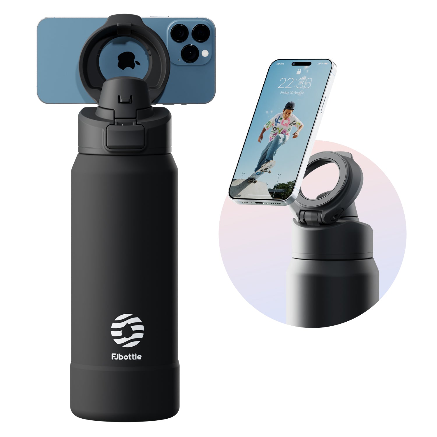 Magnetic Stainless Steel Thermos, Sports Water Bottle, Insulation Cup, Magnetic Phone Holder, Bouncing Cover
