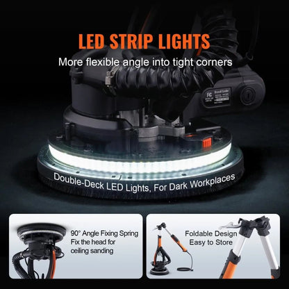 Wall Smoother Power Tool Adjustable RPM Speeds Dual LED Collapsible Design For Ceilings Dust Collec