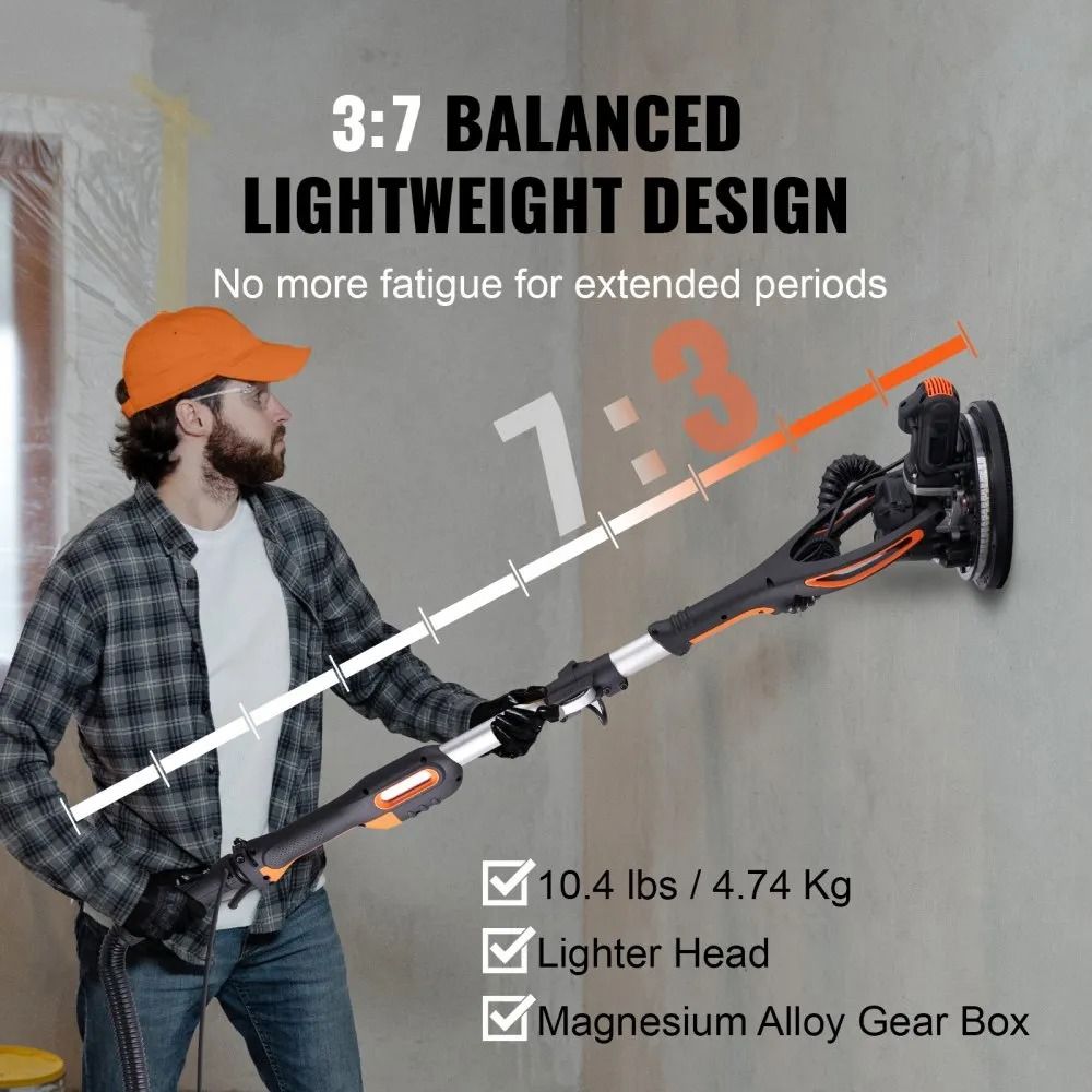 Wall Smoother Power Tool Adjustable RPM Speeds Dual LED Collapsible Design For Ceilings Dust Collec
