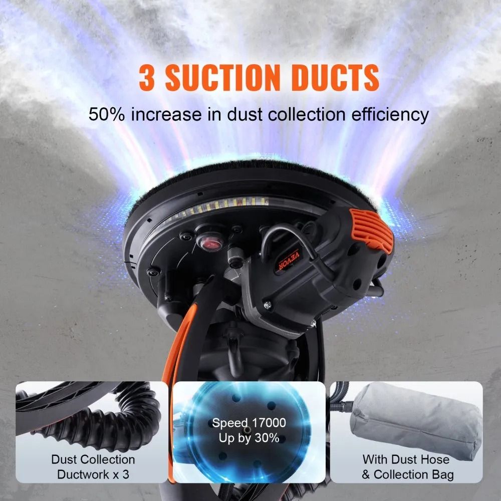 Wall Smoother Power Tool Adjustable RPM Speeds Dual LED Collapsible Design For Ceilings Dust Collec