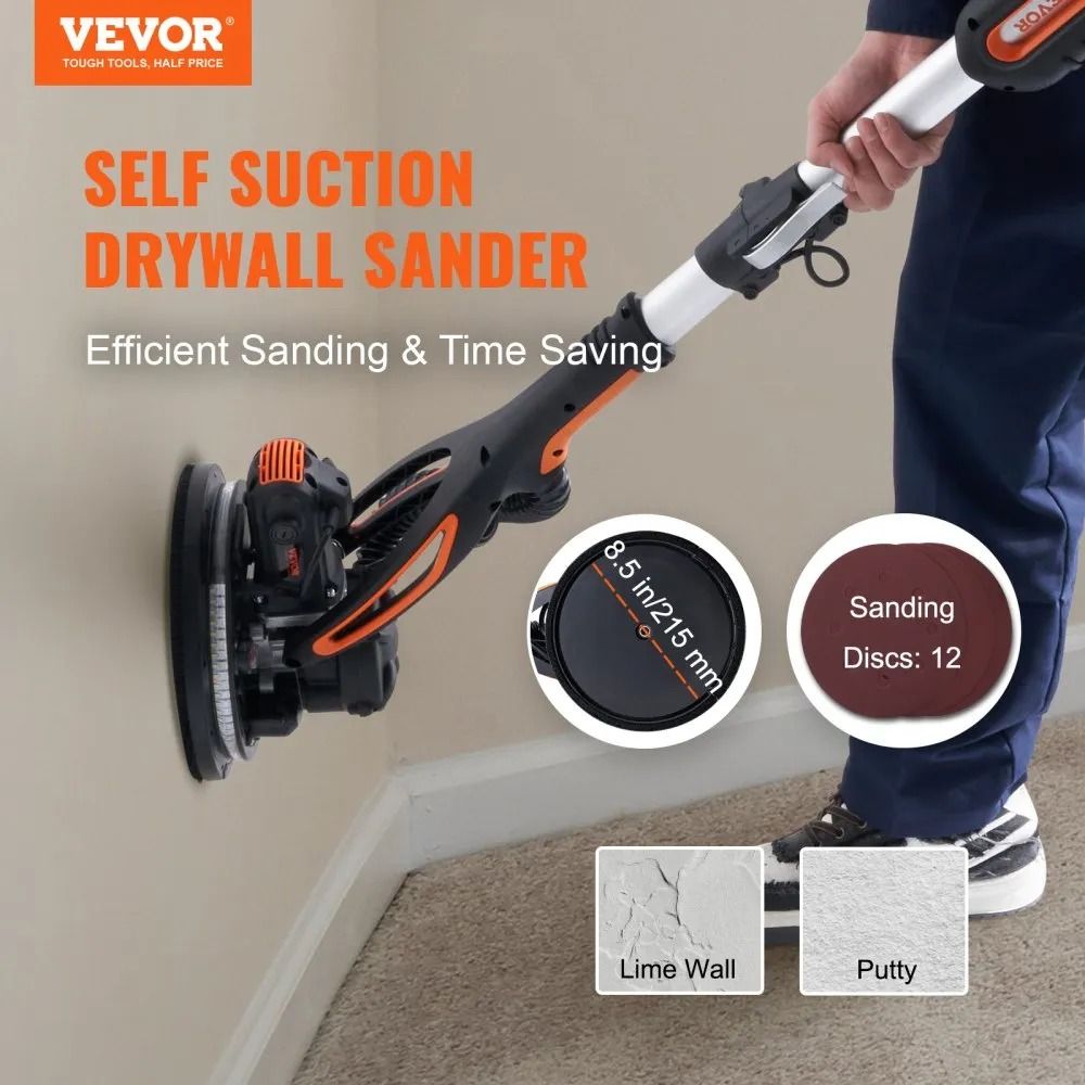 Wall Smoother Power Tool Adjustable RPM Speeds Dual LED Collapsible Design For Ceilings Dust Collec