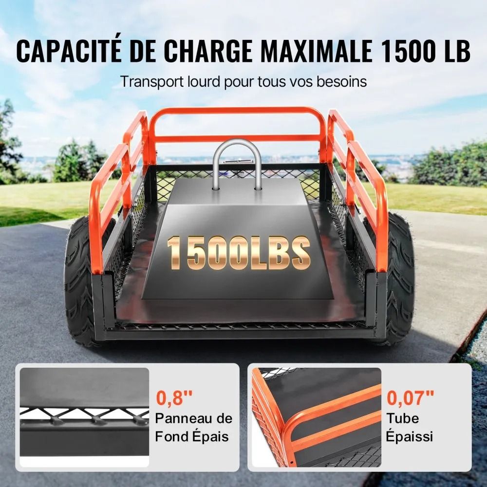 High Load Capacity Garden Trailer Heavy Duty Steel Tow Behind Dump Cart Cubic Feet ATV Trailer With 4