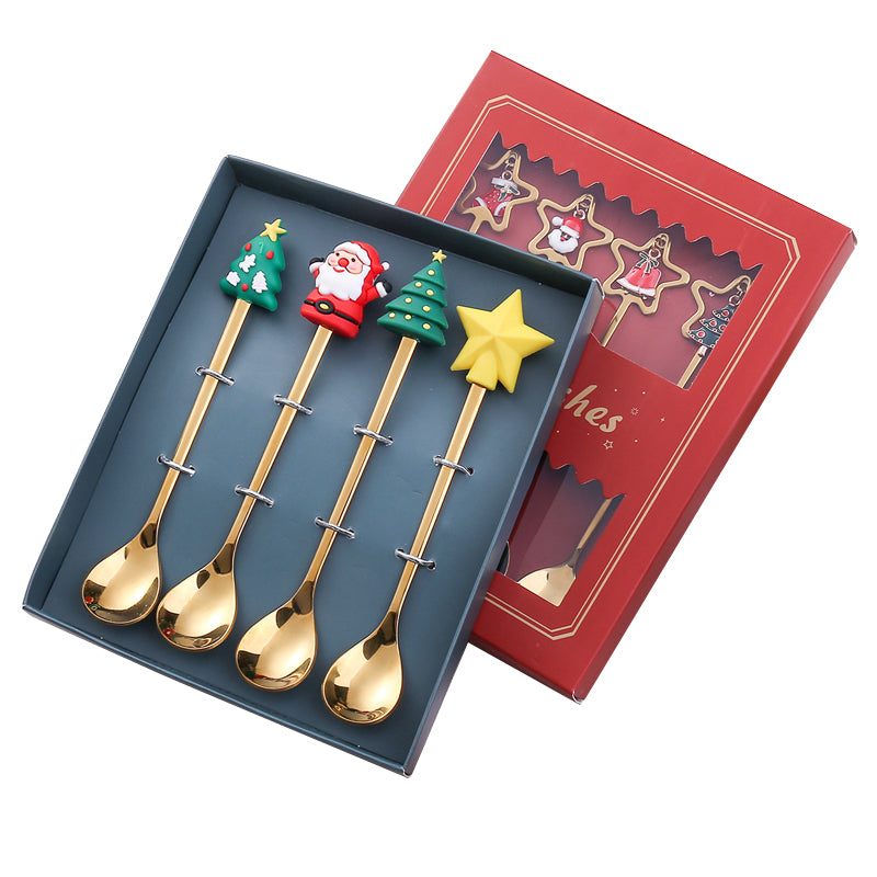 Stainless Steel Leeseph Spoons, Christmas Pendant Coffee Spoon, Tea Dessert Spoon, Xmas Party Gift Set