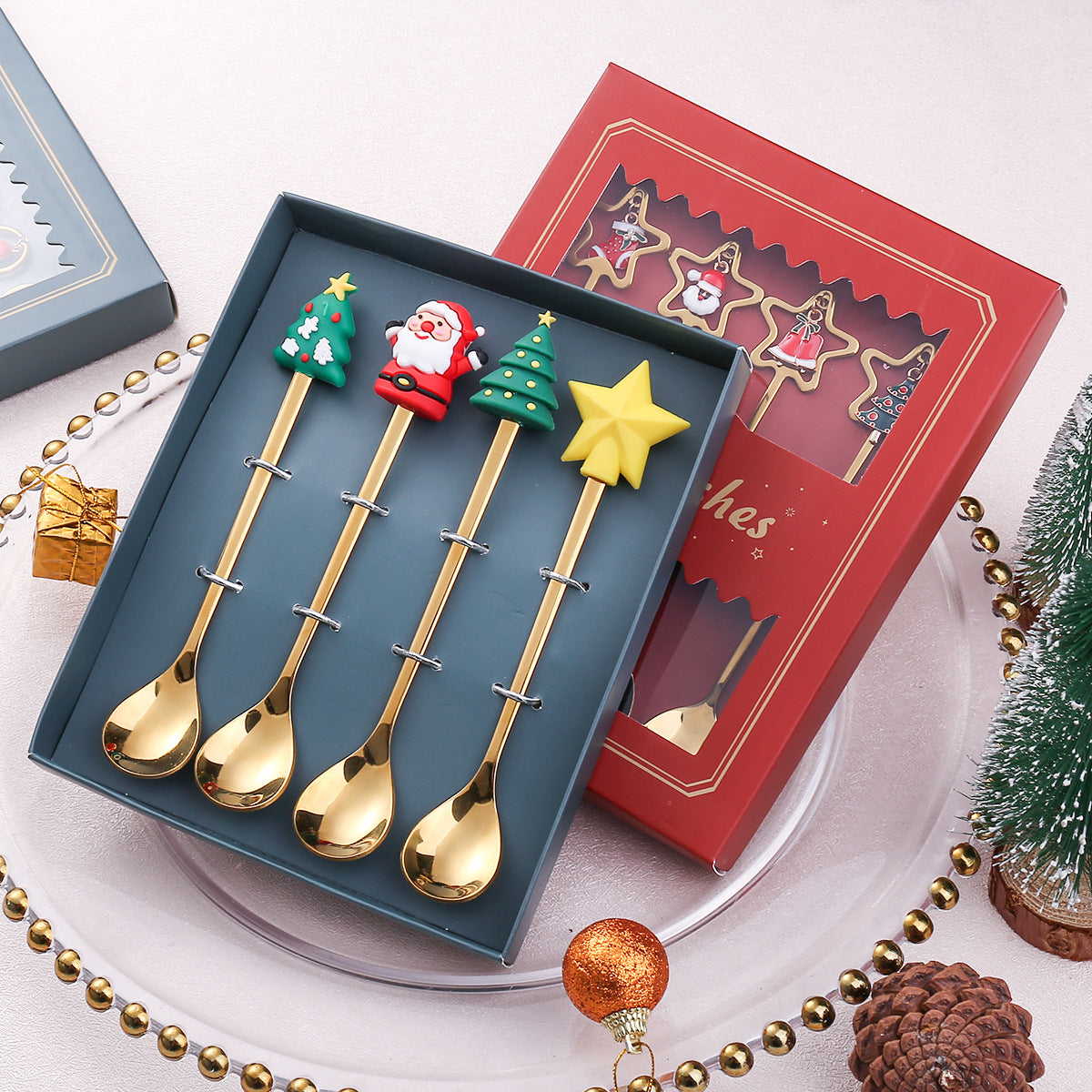 Stainless Steel Leeseph Spoons Christmas Pendant Coffee Spoon Tea Dessert Spoon Xmas Party Gift Set 3