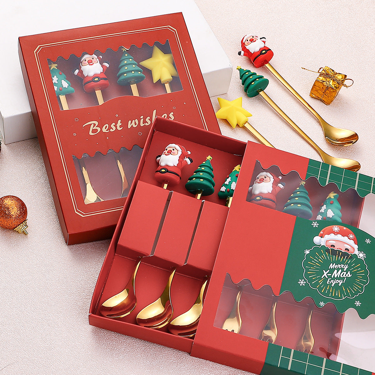 Stainless Steel Leeseph Spoons Christmas Pendant Coffee Spoon Tea Dessert Spoon Xmas Party Gift Set 4
