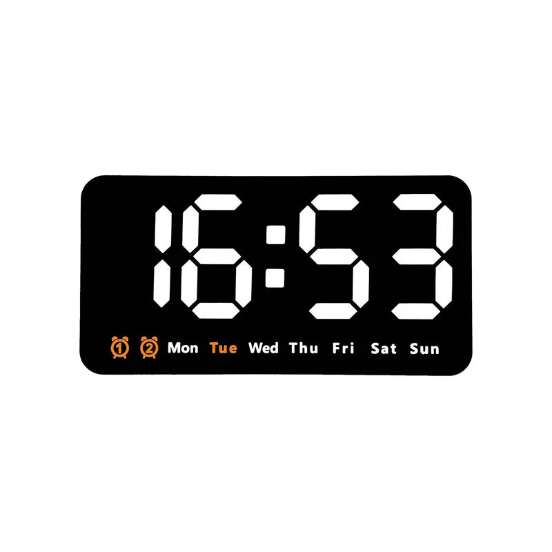Voice Control Large Digital Wall Clock, Temperature Date Week, DST Snooze Table Clock Dual Alarm Wall-mounted LED Clock