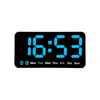 Voice Control Large Digital Wall Clock, Temperature Date Week, DST Snooze Table Clock Dual Alarm Wall-mounted LED Clock