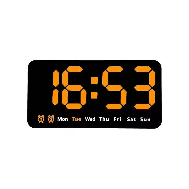 Voice Control Large Digital Wall Clock, Temperature Date Week, DST Snooze Table Clock Dual Alarm Wall-mounted LED Clock