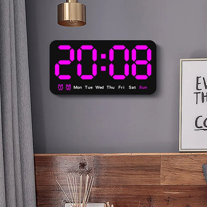 Voice Control Large Digital Wall Clock, Temperature Date Week, DST Snooze Table Clock Dual Alarm Wall-mounted LED Clock