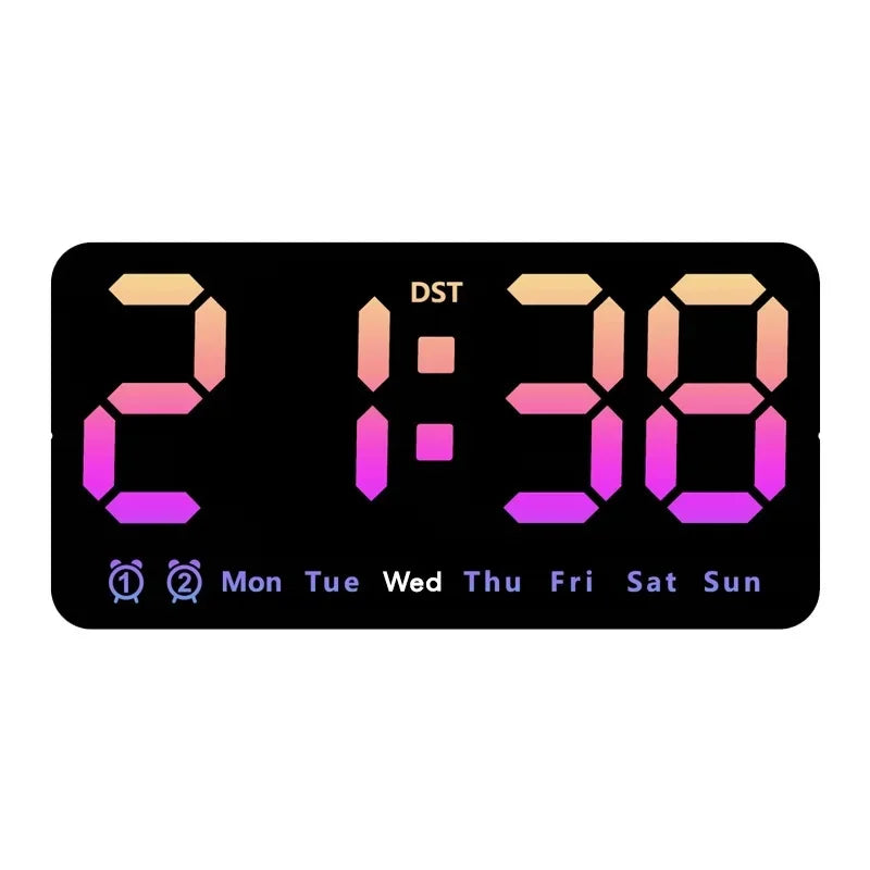Voice Control Large Digital Wall Clock, Temperature Date Week, DST Snooze Table Clock Dual Alarm Wall-mounted LED Clock
