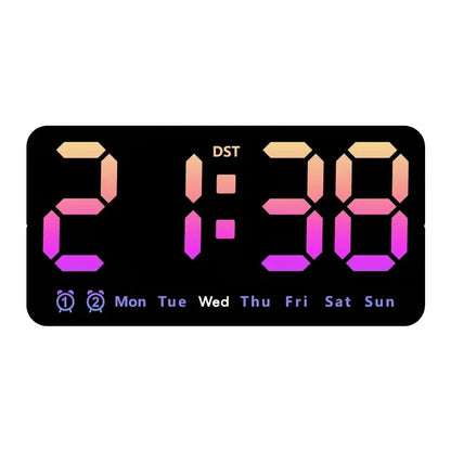 Voice Control Large Digital Wall Clock, Temperature Date Week, DST Snooze Table Clock Dual Alarm Wall-mounted LED Clock