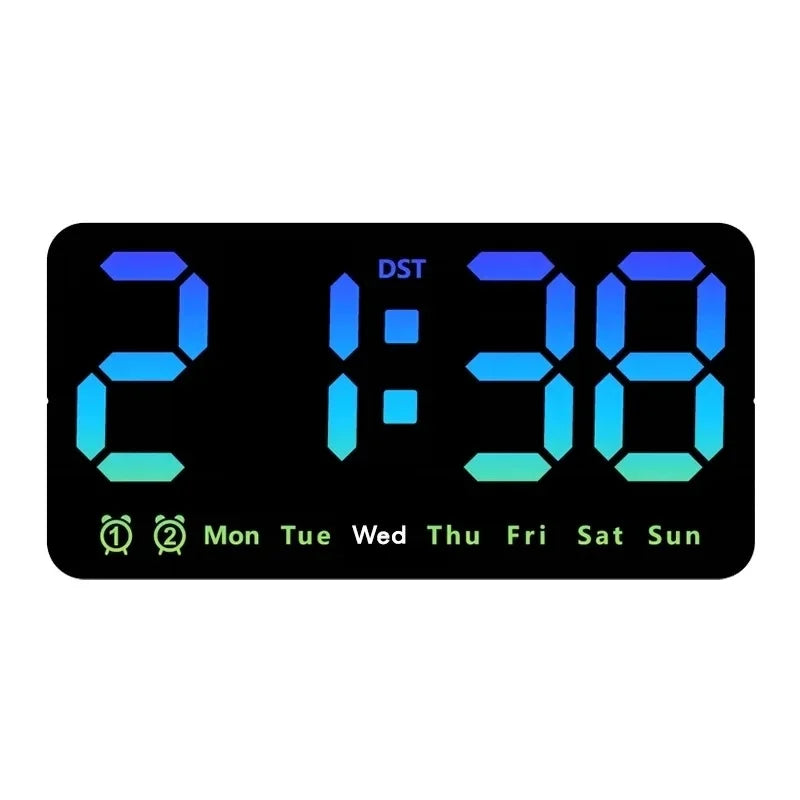 Voice Control Large Digital Wall Clock, Temperature Date Week, DST Snooze Table Clock Dual Alarm Wall-mounted LED Clock