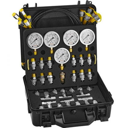 Excavator Hydraulic Test Gauge Set, Hydraulic Pressure Test Kit, , Gauges Couplings Tee Connectors Test Hoses, Portable