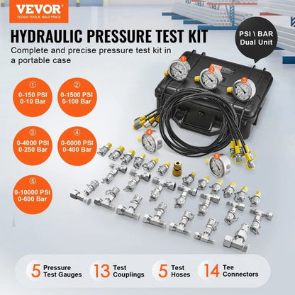 Excavator Hydraulic Test Gauge Set Hydraulic Pressure Test Kit  Gauges Couplings Tee Connectors Tes 4