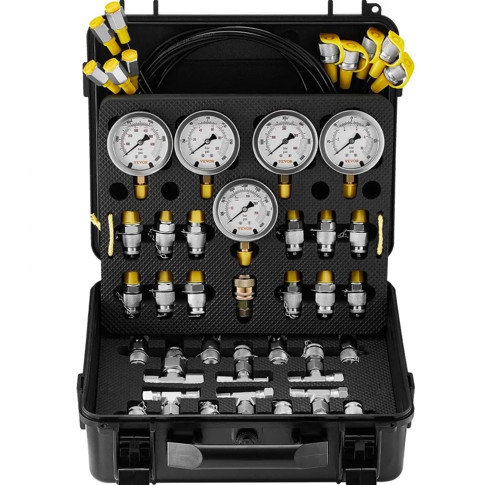 Excavator Hydraulic Test Gauge Set Hydraulic Pressure Test Kit  Gauges Couplings Tee Connectors Tes 7